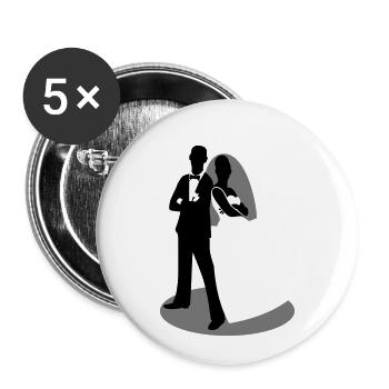 coole Braut und Bräutigam als Silhouette Figuren - Buttons klein 25 mm (5er Pack) - Weiß - Vorne