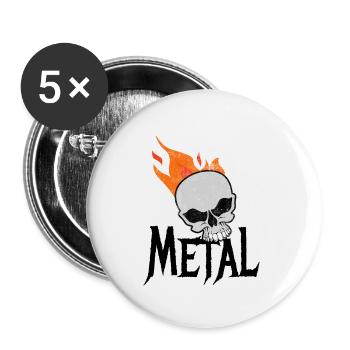 Skull metal Head Heavy Metal - Lot de 5 petits badges (25 mm) - blanc - Devant