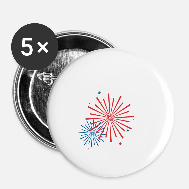 feu d'artifice - Lot de 5 petits badges (25 mm) - blanc
