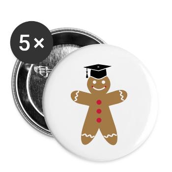 Doktorhut auf Lebkuchenmann Examen Doktorarbeit - Buttons klein 25 mm (5er Pack) - Weiß - Vorne