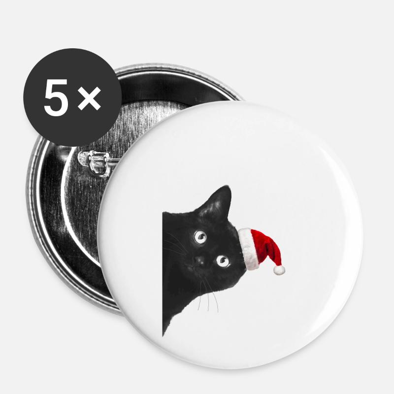 Cat Christmas - Buttons small 1''/25 mm (5-pack) - white