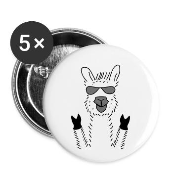 Alpaga de fête avec lunettes de soleil, idée cadeau - Lot de 5 petits badges (25 mm) - blanc - Devant