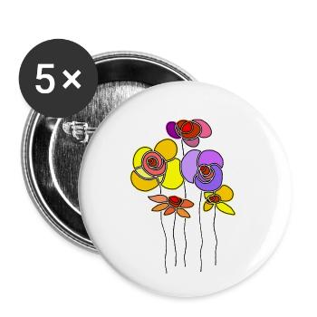 Bunte Blumen - Buttons klein 25 mm (5er Pack) - Weiß - Vorne