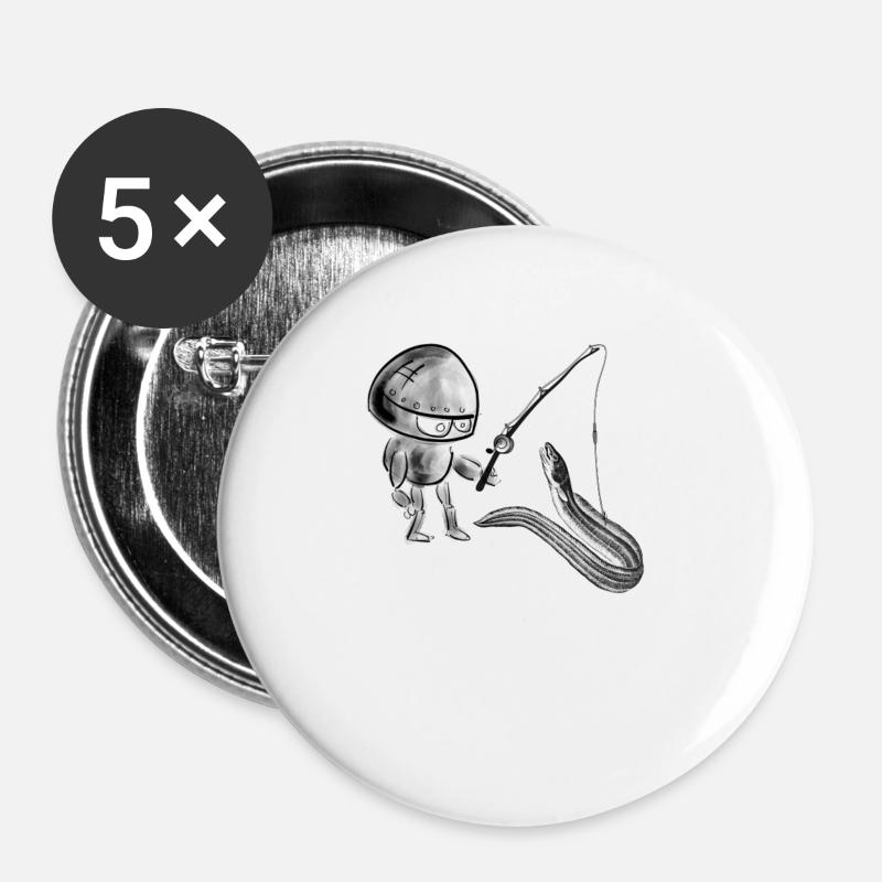 Robot is fishing an eel - Buttons small 1''/25 mm (5-pack) - white