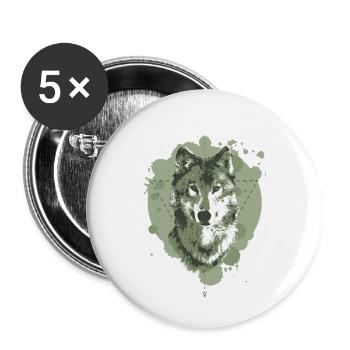 WOLF - GEOMETRIE - GRÜN - Buttons klein 25 mm (5er Pack) - Weiß - Vorne