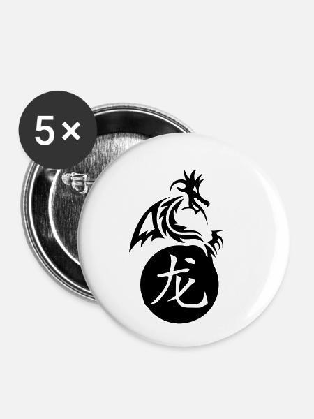 Drache Chinesisches astrologisches Zeichen - Buttons klein 25 mm (5er Pack) - Weiß