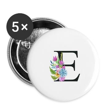 E Buchstabe Schwarz - Buttons klein 25 mm (5er Pack) - Weiß - Vorne