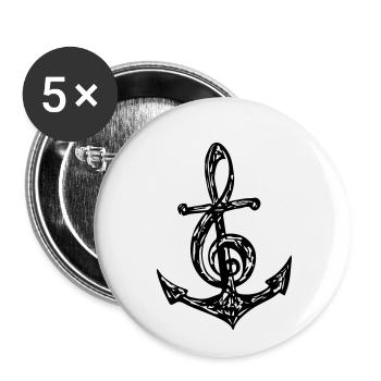 Anchor, music note, bass, clef, musician, sailing, - Buttons small 1''/25 mm (5-pack) - white - Front