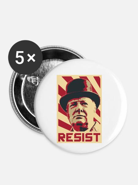 Winston Churchill Retro Propaganda - Buttons klein 25 mm (5er Pack) - Weiß