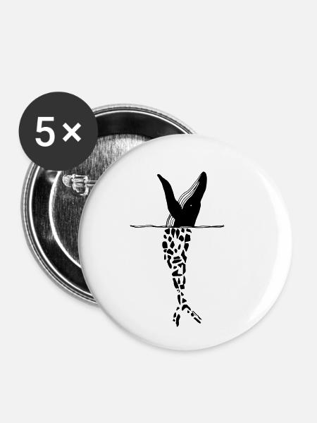 Plastik Wal Umweltschutz - Buttons klein 25 mm (5er Pack) - Weiß