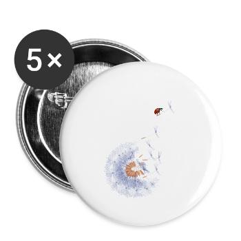 Coccinelle sur graines de pissenlit - Lot de 5 petits badges (25 mm) - blanc - Devant