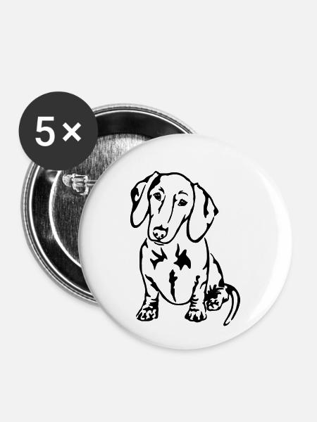 Dackel - Buttons klein 25 mm (5er Pack) - Weiß