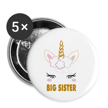 Licorne grande soeur - Lot de 5 petits badges (25 mm) - blanc - Devant