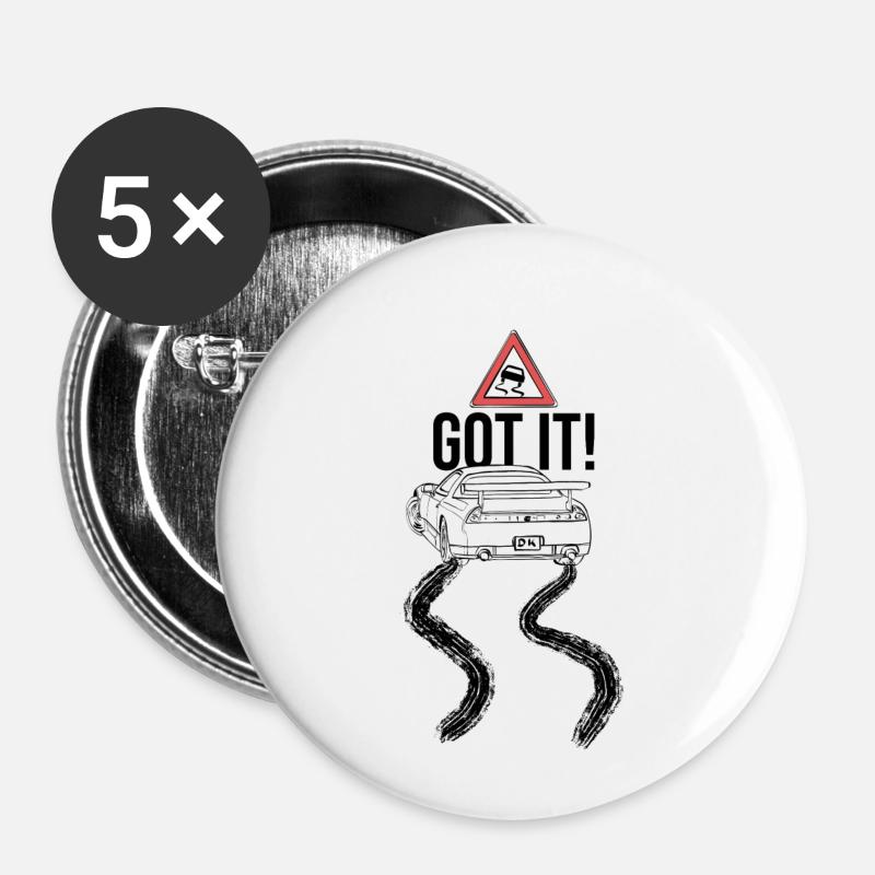 Drift Car Drifting Auto Street - Buttons klein 25 mm (5er Pack) - Weiß
