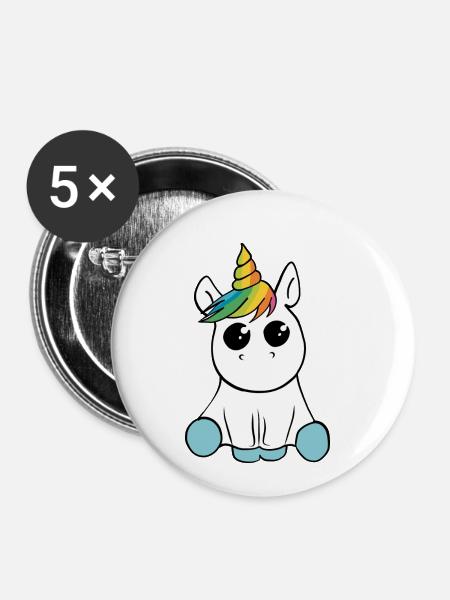 Einhorn - Buttons klein 25 mm (5er Pack) - Weiß