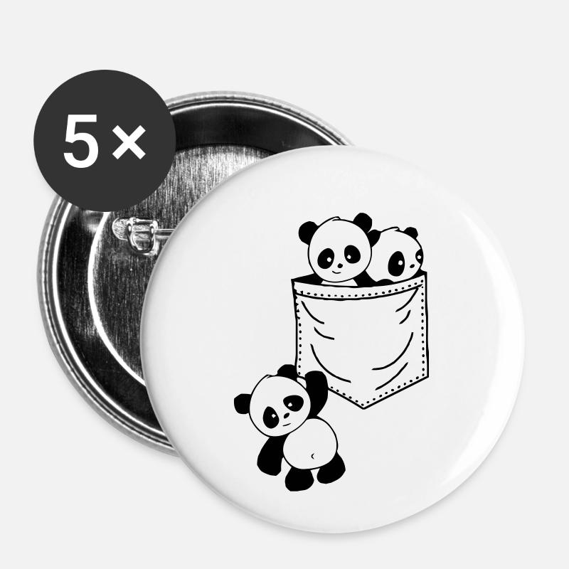 Panda poche - Lot de 5 petits badges (25 mm) - blanc