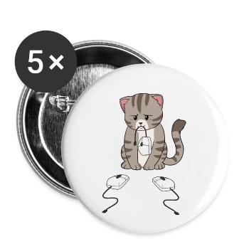 Triste chat à fourrure - Lot de 5 petits badges (25 mm) - blanc - Devant