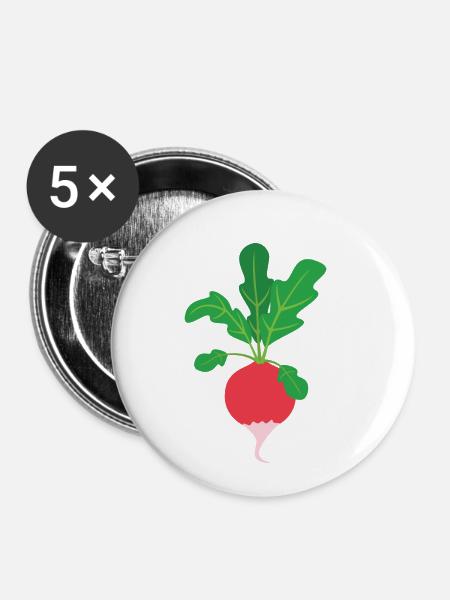 Radieschen - Buttons klein 25 mm (5er Pack) - Weiß