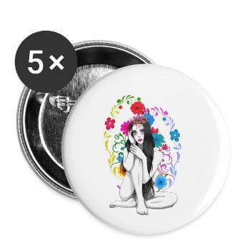Blumen Frühling Fantasy sexy Girl Frühlingsanfang - Buttons klein 25 mm (5er Pack) - Weiß - Vorne