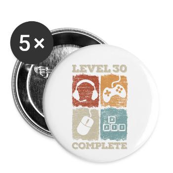 30. Geburtstag Level Complete Gaming - Buttons klein 25 mm (5er Pack) - Weiß - Vorne