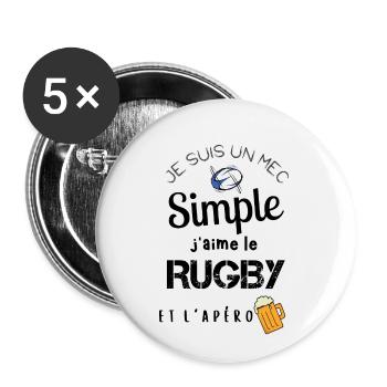 Je suis mec simple rugby et apéro cadeau - Lot de 5 petits badges (25 mm) - blanc - Devant