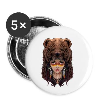 Indigene Kriegern mit Bärenkopf auf - Buttons klein 25 mm (5er Pack) - Weiß - Vorne