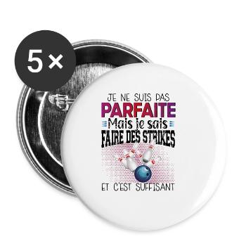 Bowling Strike Femme Boule Cadeau Humour Jeux - Lot de 5 petits badges (25 mm) - blanc - Devant
