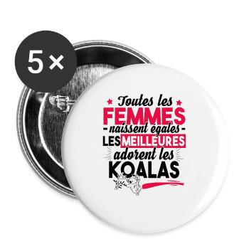 Koala Femme Girly Animal Mignon Cadeau Humour - Lot de 5 petits badges (25 mm) - blanc - Devant
