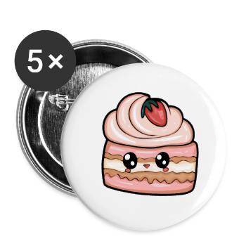 Leckeres Stück Erdbeerkuchen - Buttons klein 25 mm (5er Pack) - Weiß - Vorne