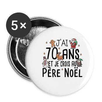 70 Ans Anniversaire Cadeau Père Noël Humour - Lot de 5 petits badges (25 mm) - blanc - Devant