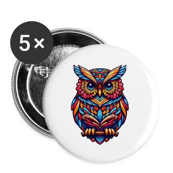 OWL EAGLE OWL BIRD OF PREY TAWNY OWL FEATHER RAINBOW COLORFUL - Buttons small 1''/25 mm (5-pack) - white - Front