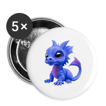 Baby Drache Blau | Niedlicher blauer Baby Drache - Buttons klein 25 mm (5er Pack) - Weiß - Vorne
