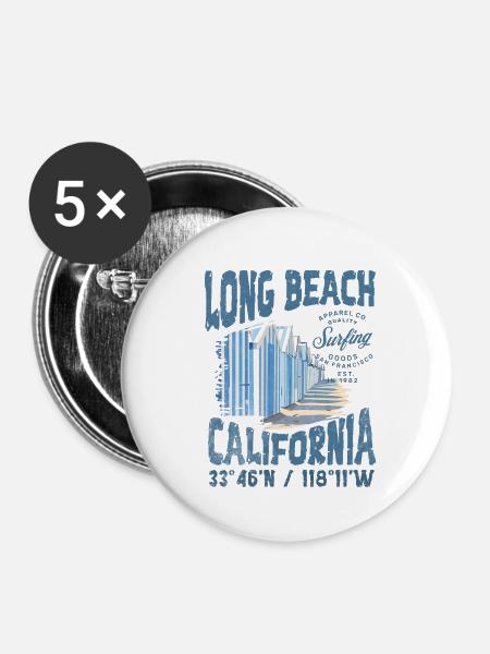 Long Beach Surfen 3 - Buttons klein 25 mm (5er Pack) - Weiß