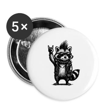 Rock Musik Waschbär Lustig Humor Geschenkidee - Buttons klein 25 mm (5er Pack) - Weiß - Vorne