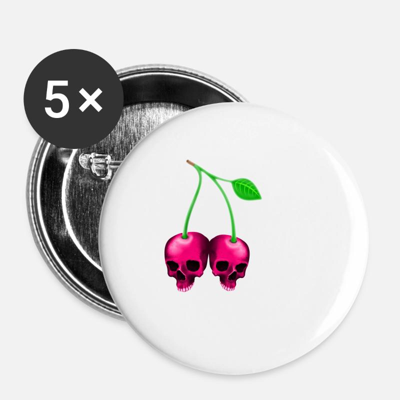 Skull Kirsche Pink - Buttons klein 25 mm (5er Pack) - Weiß