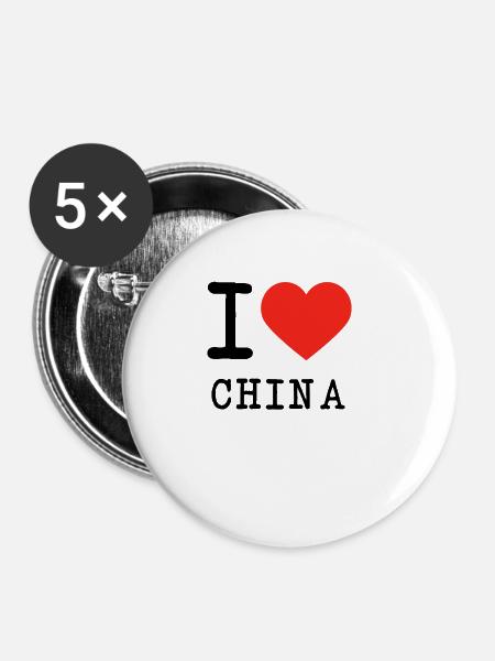 I love China - Buttons klein 25 mm (5er Pack) - Weiß