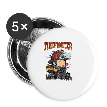 Jolie femme POMPIER - Sexy Firemen cadeau - Lot de 5 petits badges (25 mm) - blanc - Devant