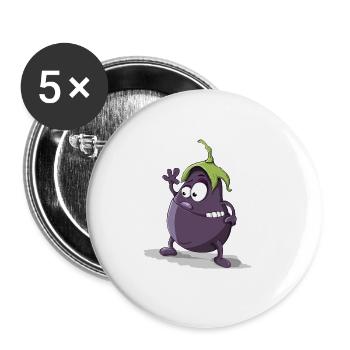 légumes aubergine drôle avec le visage Geschenkiddee - Lot de 5 petits badges (25 mm) - blanc - Devant