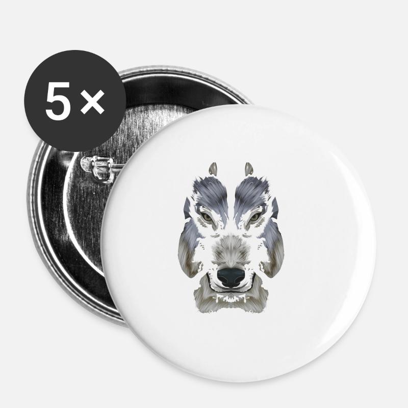 Wolf Wölfe Raubtier Schäferhund Tiere Geschenk - Buttons klein 25 mm (5er Pack) - Weiß