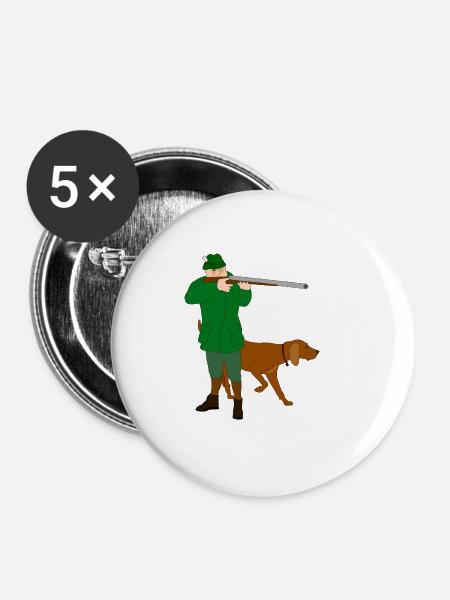Jäger mit Hund - Buttons klein 25 mm (5er Pack) - Weiß
