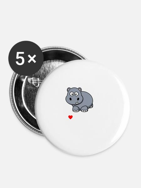 I LOVE HIPPOS #1 - Buttons klein 25 mm (5er Pack) - Weiß