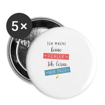 Ich mache keine Fehler ich lerne nur dazu - Buttons klein 25 mm (5er Pack) - Weiß - Vorne