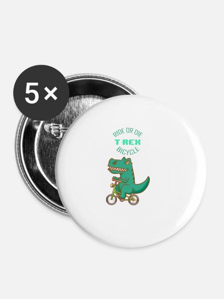 Strample oder sterbe - T-Rex Fahrrad - Buttons klein 25 mm (5er Pack) - Weiß
