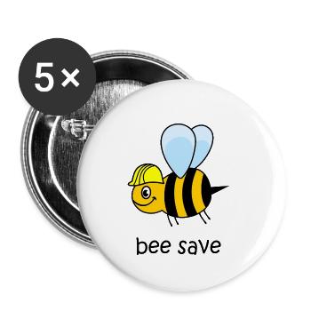 bee save, bee with helmet, funny bee, bee - Buttons small 1''/25 mm (5-pack) - white - Front