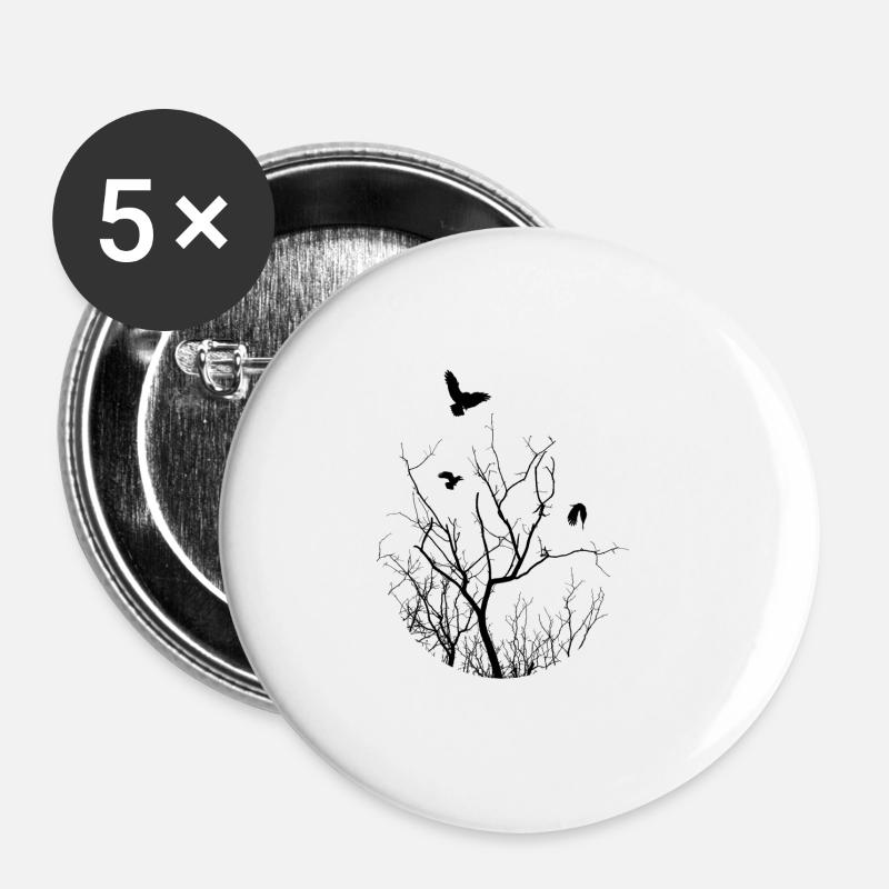 Oiseau - Lot de 5 petits badges (25 mm) - blanc
