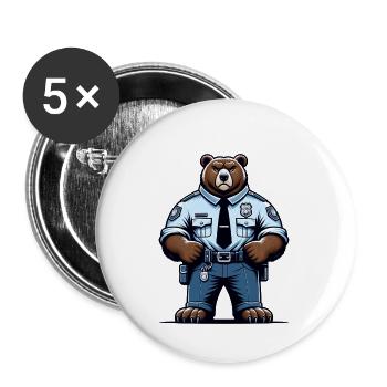 Cute Bear Police Officer - Buttons small 1''/25 mm (5-pack) - white - Front