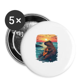 Gitarre Capybara Tropischer Sonnenuntergang - Buttons klein 25 mm (5er Pack) - Weiß - Vorne