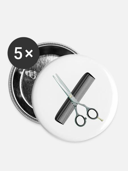 Friseurschere mit Kamm - Buttons klein 25 mm (5er Pack) - Weiß