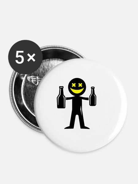 Strichmännchen Bier - Buttons klein 25 mm (5er Pack) - Weiß