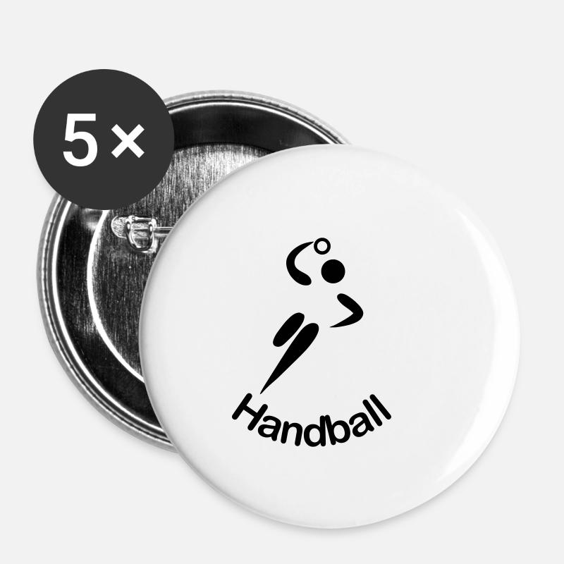 Handball Personnages en bâtons Ecriture ci-dessous - Lot de 5 petits badges (25 mm) - blanc